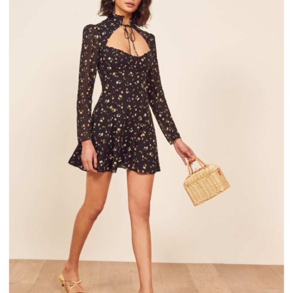 Reformation Vivianne Floral Tie Neck Mini Dress